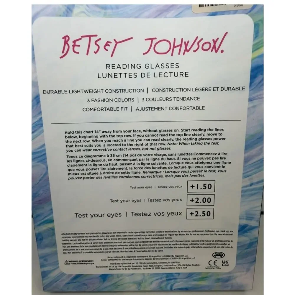 BETSEY JOHNSON 3 PACK PREMIUM READING GLASSES READERS +1.50 Cat Eye Retro NEW
